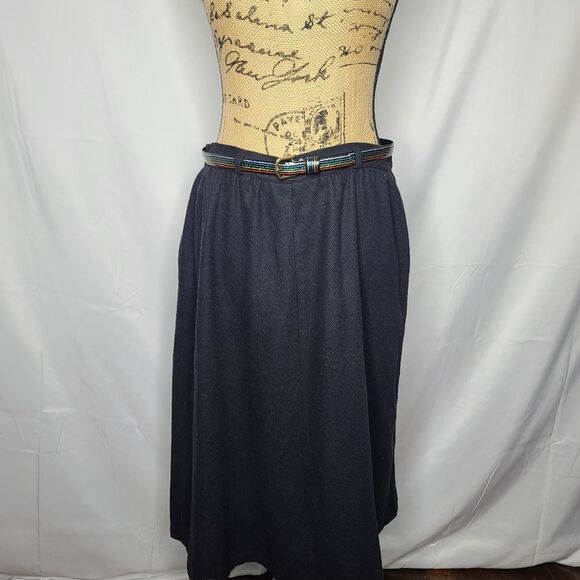 Vintage 80's Black Recycled Wool Skirt With Rainbow Belt - Picture 8 of 11